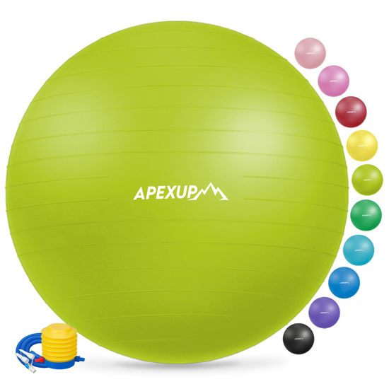 Picture of APEXUP Yoga Ball Exercise Ball, Anti Slip Stability Ball Chair, Heavy Duty Large Gym Ball for Fitness, Balance, Core Workout and Physical Therapy (S (15"~18") 45cm, Green)