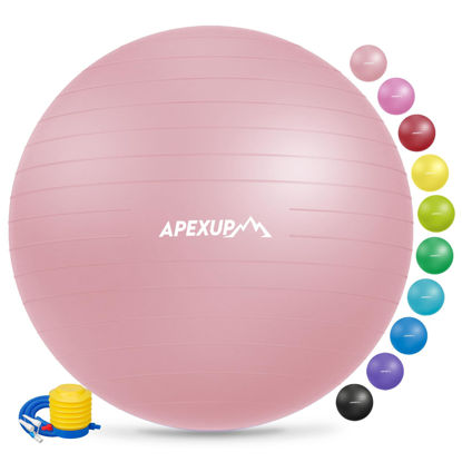 Picture of APEXUP Yoga Ball Exercise Ball, Anti Slip Stability Ball Chair, Heavy Duty Large Gym Ball for Fitness, Balance, Core Workout and Physical Therapy (S (15"~18") 45cm, Pink)