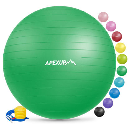 Picture of APEXUP Yoga Ball Exercise Ball, Anti Slip Stability Ball Chair, Heavy Duty Large Gym Ball for Fitness, Balance, Core Workout and Physical Therapy (S (15"~18") 45cm, Dark Green)