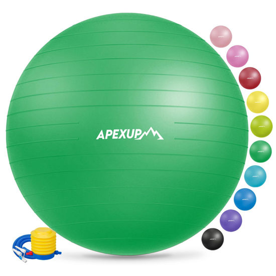 Picture of APEXUP Yoga Ball Exercise Ball, Anti Slip Stability Ball Chair, Heavy Duty Large Gym Ball for Fitness, Balance, Core Workout and Physical Therapy (S (15"~18") 45cm, Dark Green)