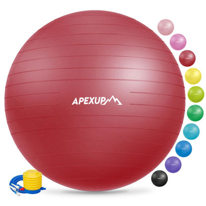 Picture of APEXUP Yoga Ball Exercise Ball, Anti Slip Stability Ball Chair, Heavy Duty Large Gym Ball for Fitness, Balance, Core Workout and Physical Therapy (M (19"~22) 55cm, Red)