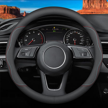 Picture of Deer Route Custom-Fit for Volkswagen Steering Wheel Cover, Premium Leather Car Cover with Logo, Non-Slip, Breathable, Accessories (A-Style,for Volkswagen)