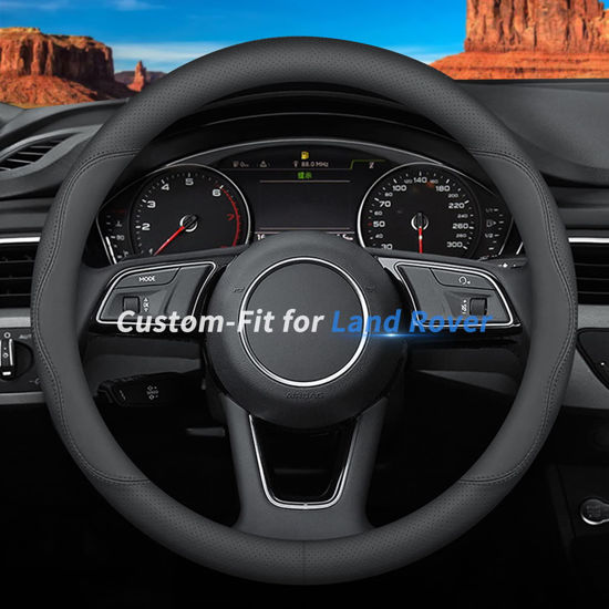 Picture of Deer Route Custom-Fit for Land Rover Steering Wheel Cover, Premium Leather Car Steering Wheel Cover with Logo, Non-Slip, Breathable, for Land Rover Accessories (B-Style,for Land Rover)