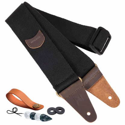 Picture of Nefelibata Guitar Strap with Pick Pocket, Head Cowhide Leather Ends Guitar Straps for Bass, Electric & Acoustic Guitar, Come with Free Strap Button, 1 Pair Strap Locks and 4 Guitar Picks