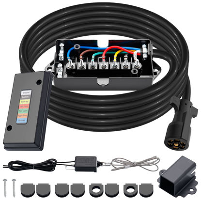 Picture of CheeMuii 15 FT 7 Way Trailer Cord and 7 Gang Junction Box Kit with 12 V Breakaway Switch and Plug Holder Heavy Duty Trailer Wiring Harness Kit for Trailers RVs Campers