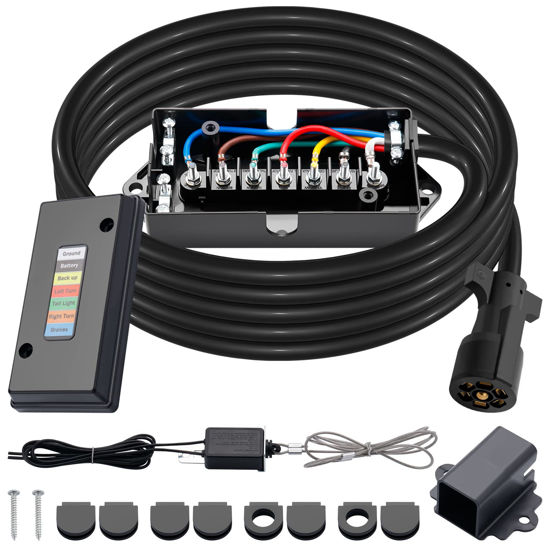 Picture of CheeMuii 15 FT 7 Way Trailer Cord and 7 Gang Junction Box Kit with 12 V Breakaway Switch and Plug Holder Heavy Duty Trailer Wiring Harness Kit for Trailers RVs Campers