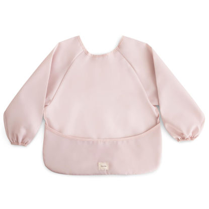 Picture of mushie Long Sleeve Baby Bib | Mess Free & Waterproof Fabric for Toddlers | Adjustable Fit for Ages 6-24 Months (Blush)