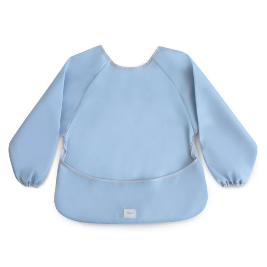 Picture of mushie Long Sleeve Baby Bib | Mess Free & Waterproof Fabric for Toddlers | Adjustable Fit for Ages 6-24 Months (Tradewinds)