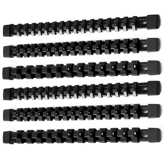 Picture of ALOANES 6 PC ABS Socket Organizer, 1/2 inch, 3/8 inch and 1/4 inch Drive Socket Rail Holders, Heavy Duty Socket Racks, Black Rails with Black Clips