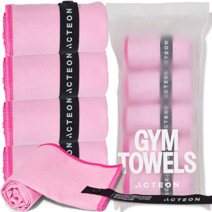 Picture of Acteon Quick Dry Gym Towels, Silver ION Odor-Free Super Absorbent Pink Towels, Pink Towel Set, Womens Workout Accessories for Body Sweat Yoga Tennis