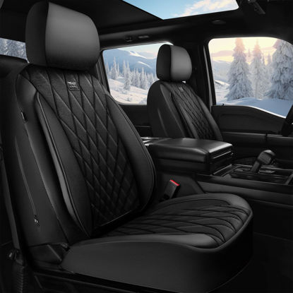 Picture of CAR PASS Luxury Warm Velvet Leather Car Seat Covers Front Seats, Breathable Soft Premium Faux Leather Front Seat Covers, Armrest Airbag Compatible Universal Fit for Sedans Suvs Vans Trucks, Black