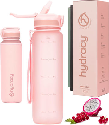 Picture of Hydracy 32 oz Water Bottle With Time Marker, 1 Liter Water Bottle With Straw, Quarter Gallon Gym Water Bottle With Strap, Reusable Water Bottles With Straw, Bike Water Bottles - Ideal Gift