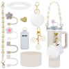 Picture of Velaco 11 PCS Cup Accessories for Stanley Cup, Water Bottle Handle Strap for Stanley 30/40 oz tumbler with handle, including Straw Toppers, Silicone Cup Boot, Keychain Charms - White