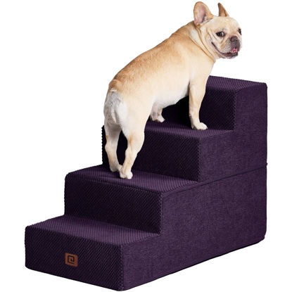 Picture of EHEYCIGA Dog Stairs for Bed 20”H, 4-Step Extra Wide Dog Steps for High Bed, Pet Steps for Small Dogs and Cats, Non-Slip Balanced Dog Indoor Ramp, Purple