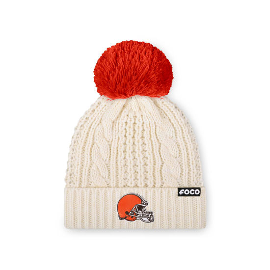 Picture of FOCO Women's Cleveland Browns NFL Team Logo Cable Knit Pom Beanie Hat, White