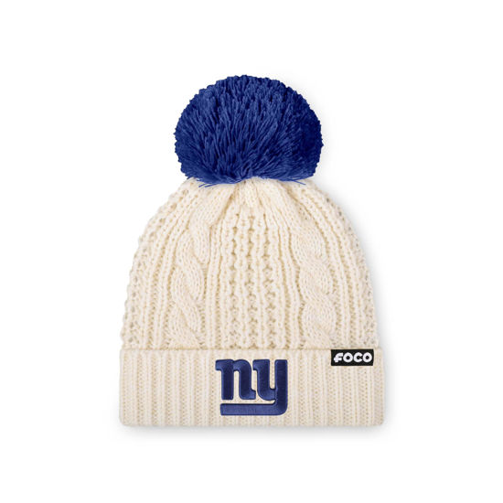 Picture of FOCO Women's New York Giants NFL Team Logo Cable Knit Pom Beanie Hat, White