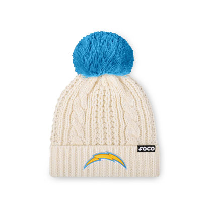 Picture of FOCO Women's Los Angeles Chargers NFL Team Logo Cable Knit Pom Beanie Hat, White