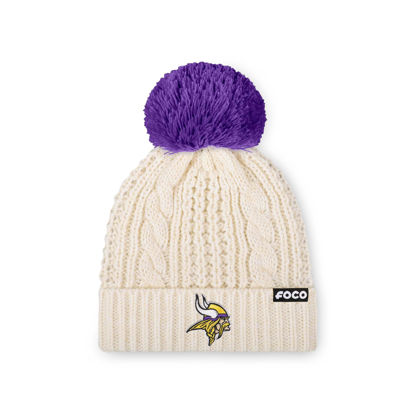 Picture of FOCO Women's Minnesota Vikings NFL Team Logo Cable Knit Pom Beanie Hat, White