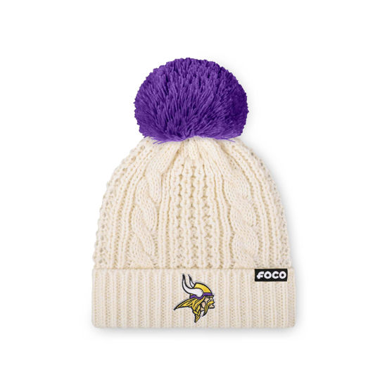 Picture of FOCO Women's Minnesota Vikings NFL Team Logo Cable Knit Pom Beanie Hat, White