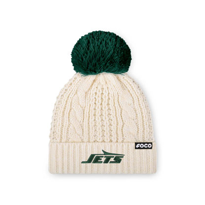 Picture of FOCO Women's New York Jets NFL Team Logo Cable Knit Pom Beanie Hat, White