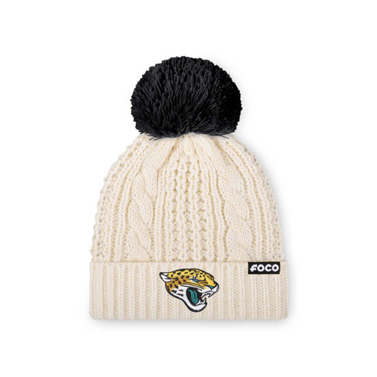 Picture of FOCO Women's Jacksonville Jaguars NFL Team Logo Cable Knit Pom Beanie Hat, White