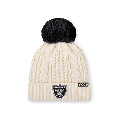 Picture of FOCO Women's Las Vegas Raiders NFL Team Logo Cable Knit Pom Beanie Hat, White