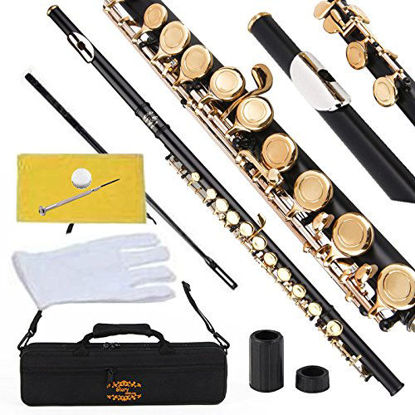 Picture of Glory Closed Hole C Flute With Case, Tuning Rod and Cloth,Joint Grease and Gloves black/Laquer