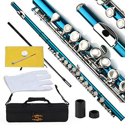 Picture of Glory Closed Hole C Flute With Case, Tuning Rod and Cloth,Joint Grease and Gloves,Sea Blue