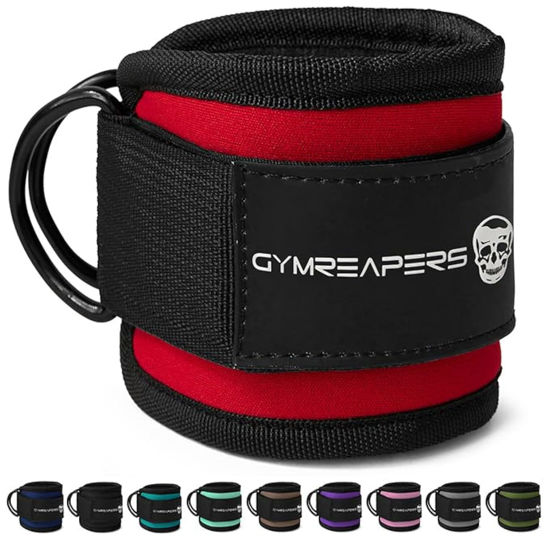 Picture of Gymreapers Ankle Strap (Single) For Cable Machine Kickbacks, Glute Workouts, Lower Body Exercises - Adjustable Leg Strap with Neoprene Padding (Red, Single)