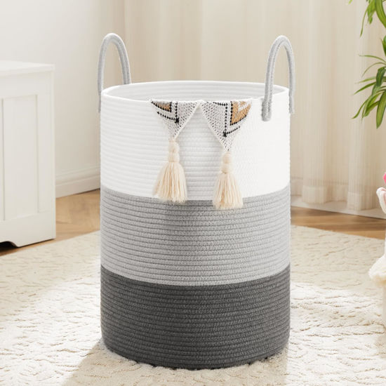 Picture of Artfeel Laundry Basket,Woven Cotton Rope Laundry Hamper,60L for Decorative Storage of Dirty Clothes,Toys and Blankets in Bathroom,Bedroom and Living Room
