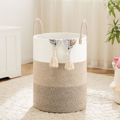 Picture of Artfeel Laundry Basket,Woven Cotton Rope Laundry Hamper,40L for Decorative Storage of Dirty Clothes,Toys and Blankets in Bathroom,Bedroom and Living Room
