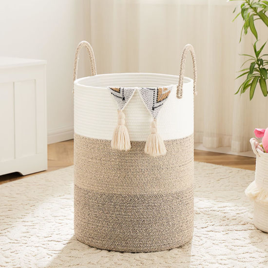 Picture of Artfeel Laundry Basket,Woven Cotton Rope Laundry Hamper,40L for Decorative Storage of Dirty Clothes,Toys and Blankets in Bathroom,Bedroom and Living Room