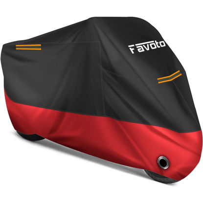 Picture of Favoto Motorcycle Cover All Season - Universal Weather Quality Waterproof Sun Rain Outdoor Protection Night Reflective with Lock-Holes & Storage Bag Fits up to 86.6" Motorcycles Vehicle Cover