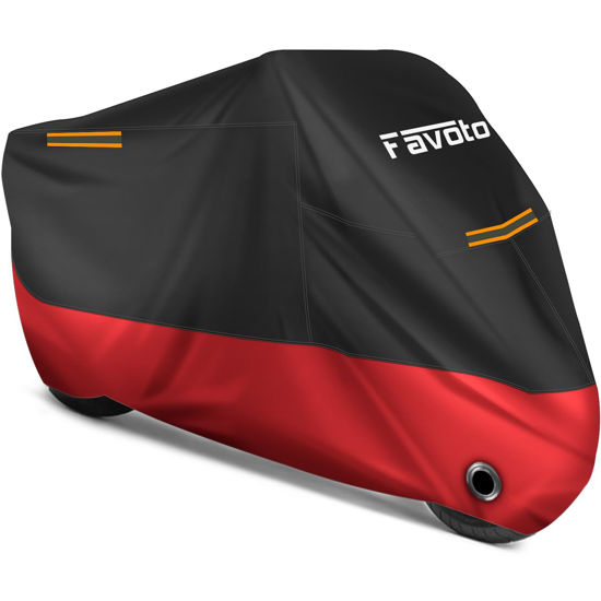 Picture of Favoto Motorcycle Cover All Season - Universal Weather Quality Waterproof Sun Rain Outdoor Protection Night Reflective with Lock-Holes & Storage Bag Fits up to 86.6" Motorcycles Vehicle Cover