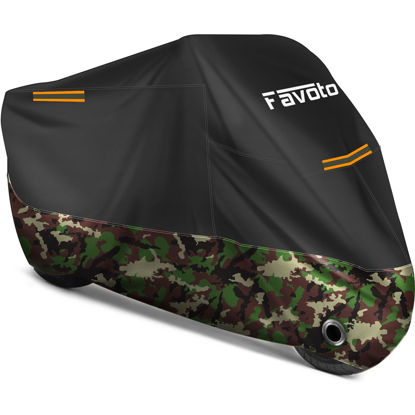 Picture of Favoto Motorcycle Cover 96.5 inches Length All Season Universal Weather Waterproof Rain Sun Outdoor Protection Night Reflector with Lock-Holes Storage Bag Motorbike Vehicle Cover