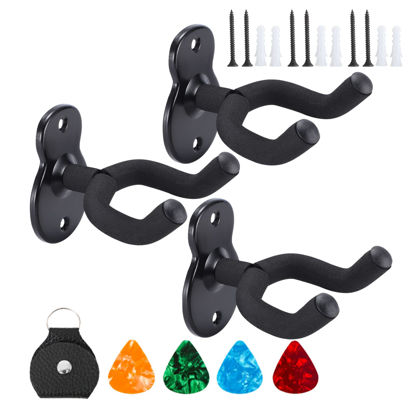 Picture of Donux Guitar Wall Mount,Ukulele Hanger Hook Holder Stand Guitar Hangers Hooks for Acoustic Electric Bass Guitars and Ukulele (3 Set)