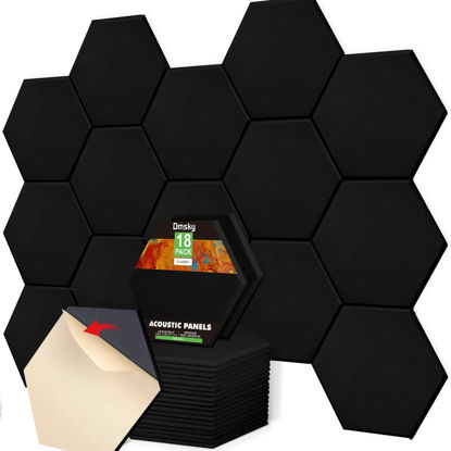 Picture of 18 Pack Acoustic Panels-12"X10"X 0.4" Self-Adhesive Soundproof Wall Panels High-Density Sound Absorbing Panel Acoustic Treatment Panel Used in Home & Offices （Black Hexagon）