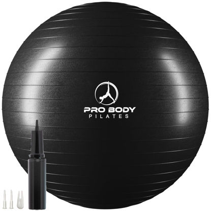 Picture of ProBody Pilates Exercise Ball - Multiple Sizes Gym Grade Balance Ball for Fitness, Workout, Pregnancy & Physical Therapy, Stability Yoga Ball Chair (Black, 85 cm)