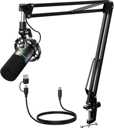 Picture of MAONO XLR/USB Dynamic Microphone Kit, RGB Podcast Mic with Software, Mute, Gain Knob, Volume Control, Boom Arm for Streaming, Gaming, Voice-Over, Recording-PD200XS Black