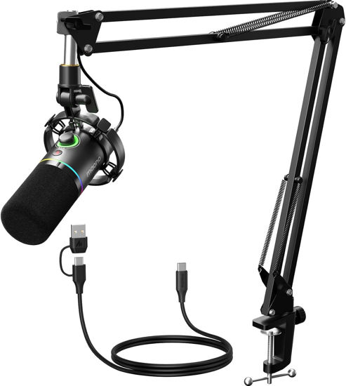 Picture of MAONO XLR/USB Dynamic Microphone Kit, RGB Podcast Mic with Software, Mute, Gain Knob, Volume Control, Boom Arm for Streaming, Gaming, Voice-Over, Recording-PD200XS Black