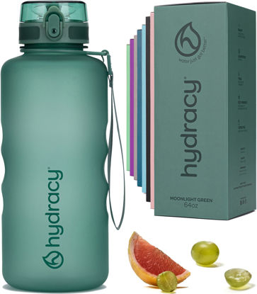 Picture of Hydracy Water Bottle with Time Marker -Large Half Gallon 64 oz BPA Free Bottle & No Sweat Sleeve -Leak Proof Gym Bottle with Fruit Infuser Strainer & Times to Drink -Ideal for Sports & Outdoors