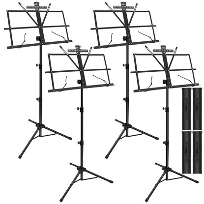Picture of 4 Pack Music Stand, 2 in 1 Dual-Use Folding Sheet Music Stand, Lightweight Portable Adjustable Desktop Book Stand with Music Sheet Clip Holder & Carrying Bag(4 Pack Black)