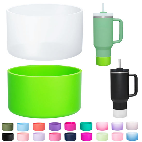 Picture of LONPARRY 2-Pack Silicone Boot for Stanley Cup Quencher IceFlow Rubber Bottom Sleeve Protector for Stanley Tumbler HydroFlask Car Travel Cup Bottle Bottom (Clear+Grass Green)