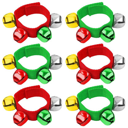 Picture of Augshy Wrist Bells, 6Pcs Christmas Wrist Band Jingle Bells with Red Green Gold Silver Bells, Bracelets Jingle Bells Percussion Musical Instruments for Christmas Gifts Kids Party Favor Toys