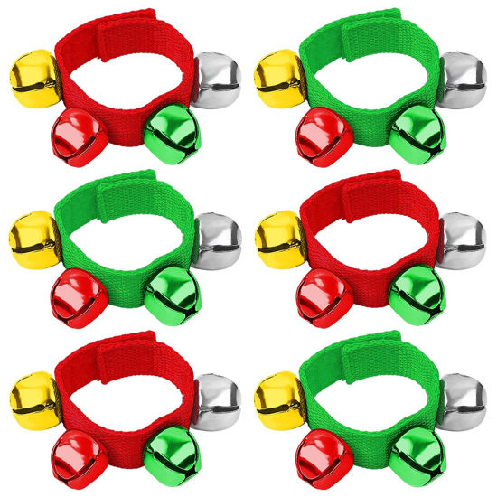 Picture of Augshy Wrist Bells, 6Pcs Christmas Wrist Band Jingle Bells with Red Green Gold Silver Bells, Bracelets Jingle Bells Percussion Musical Instruments for Christmas Gifts Kids Party Favor Toys