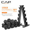 Picture of CAP Barbell 150lb Comfort Grip Rubber Encased Hex Dumbbell Set with Rack