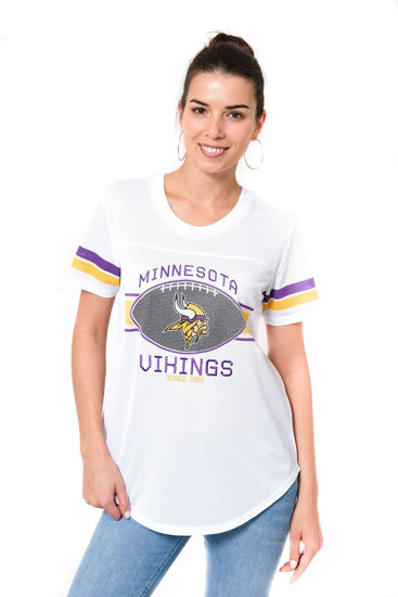 Picture of Ultra Game NFL Minnesota Vikings Womenss Soft Mesh Jersey Varsity Tee Shirt, White, Medium