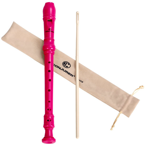Picture of Soprano Recorder Instrument for Kids Student - German Fingering 8 Hole Flute ABS Descant Recorders for Beginners with Cleaning Rod and Bag, Pink
