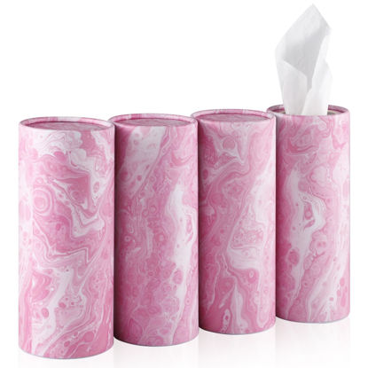 Picture of SINGARO Car Tissue Holder, 4 Pack Car Cup Holder Facial Tissues with Kleenex Travel Tissue Bag, Quick and Convenient Flower Combination Car Tissue Box(4 Canisters/200 Tissues) Pink