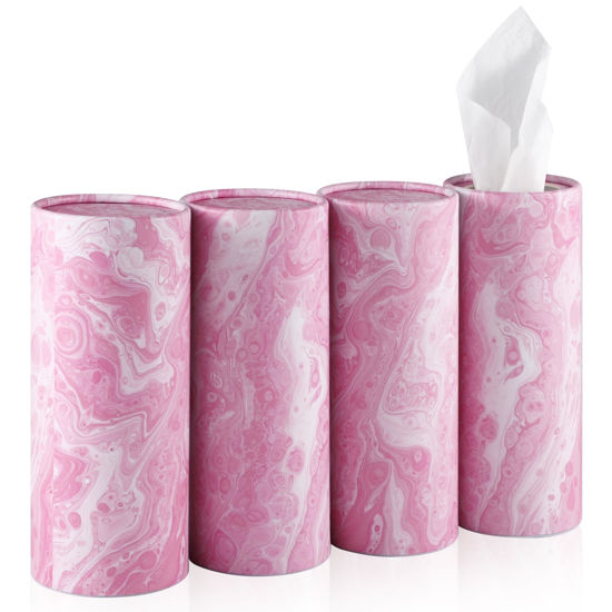 Picture of SINGARO Car Tissue Holder, 4 Pack Car Cup Holder Facial Tissues with Kleenex Travel Tissue Bag, Quick and Convenient Flower Combination Car Tissue Box(4 Canisters/200 Tissues) Pink